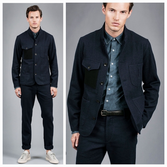 Rag & Bone Mens Navy Blue Wool Cotton Pinstripe Blazer Style Jacket Size 40